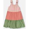 Tiered Peasant Dress, Peach Pink And Green - Dresses - 1 - thumbnail