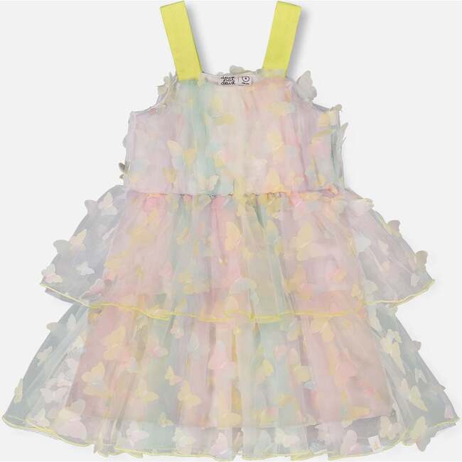 Tiered Mesh Dress, Multicolored With Butterflies