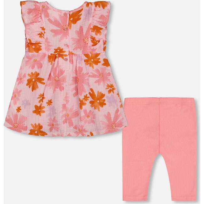 Tunic And Solid Leggings Set, Pink And Coral Flowers - Mixed Apparel Set - 6