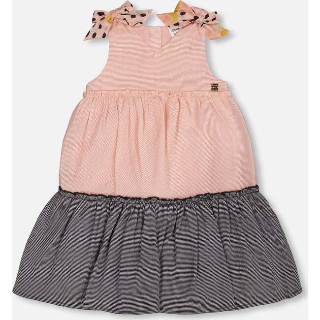 Tiered Dress With Bows, Pink And Black