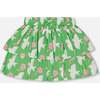 Tiered Elastic Waist Skirt, Green With White And Pink Bird - Skirts - 1 - thumbnail