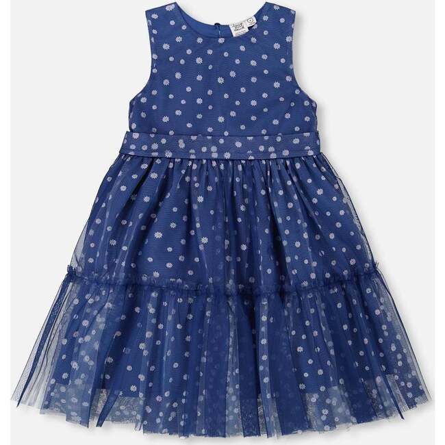 Tiered Dress, Bleu With Daisy Print