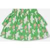 Tiered Elastic Waist Skirt, Green With White And Pink Bird - Skirts - 3