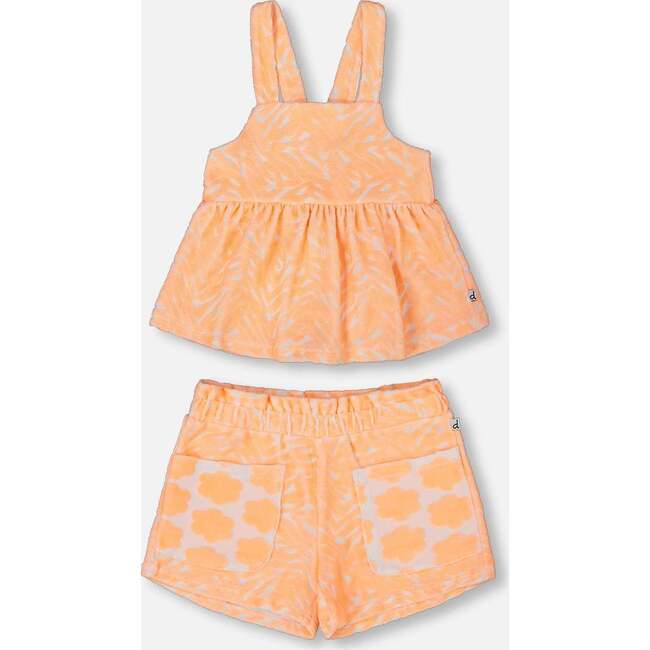 Terry Tank Top And Shorts Set, Vibrant Orange And White