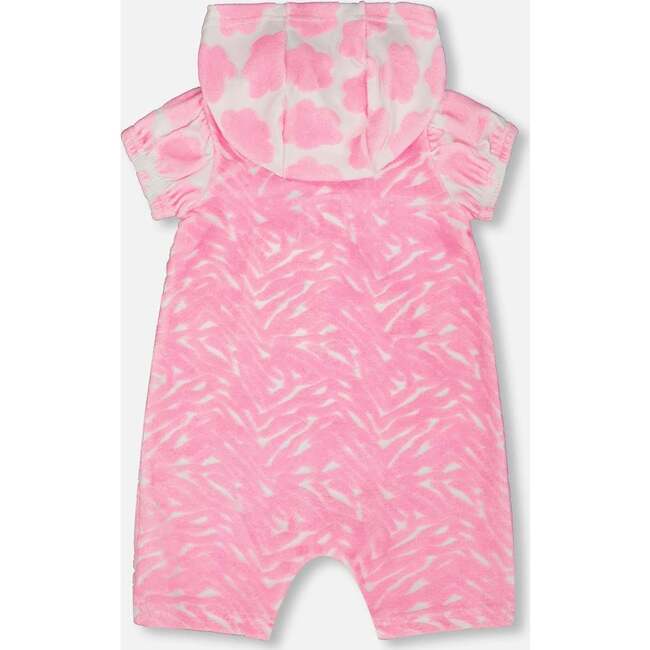 Terry Romper With Hood, Vibrant Pink And White - Rompers - 2