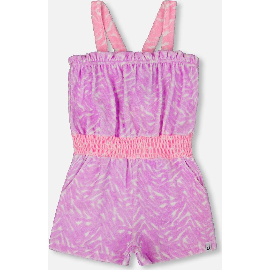 Terry Cloth Romper, Vibrant Mauve And White - Rompers - 1