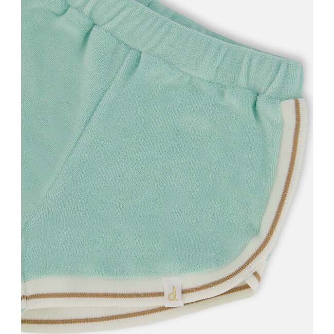 Terry Cloth Short, Turquoise And Beige - Shorts - 4