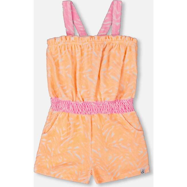 Terry Cloth Romper, Vibrant Orange, White, And Mauve