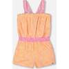 Terry Cloth Romper, Vibrant Orange, White, And Mauve - Rompers - 1 - thumbnail