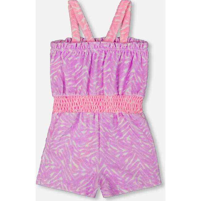 Terry Cloth Romper, Vibrant Mauve And White - Rompers - 3