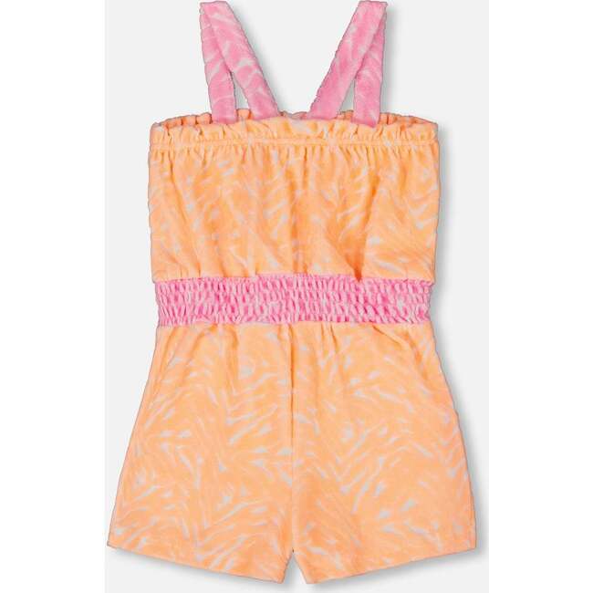 Terry Cloth Romper, Vibrant Orange, White, And Mauve - Rompers - 3