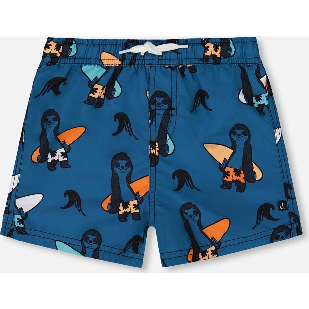 Swim Trunks, Orange Sloths On Navy Blue - Swim Trunks - 1