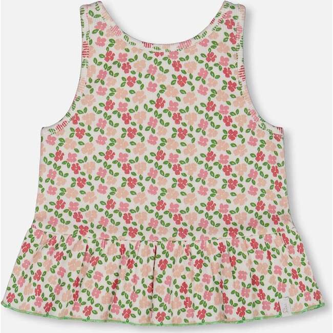 Tank Top With Flounce, Small Flowers On White Background