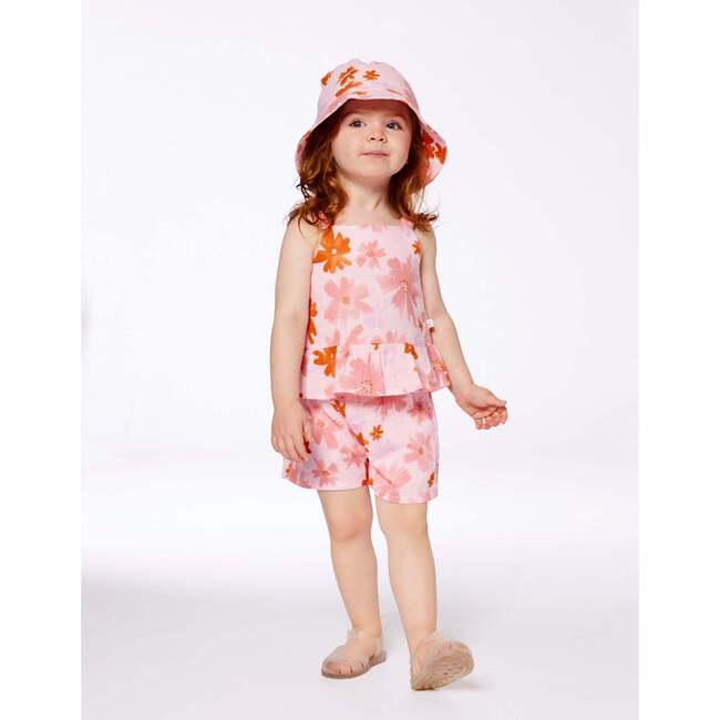 Tank Top And Short Set With Frills, Pink And Coral Flowers - Mixed Apparel Set - 3