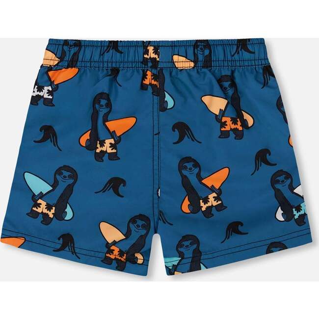 Swim Trunks, Orange Sloths On Navy Blue - Swim Trunks - 4