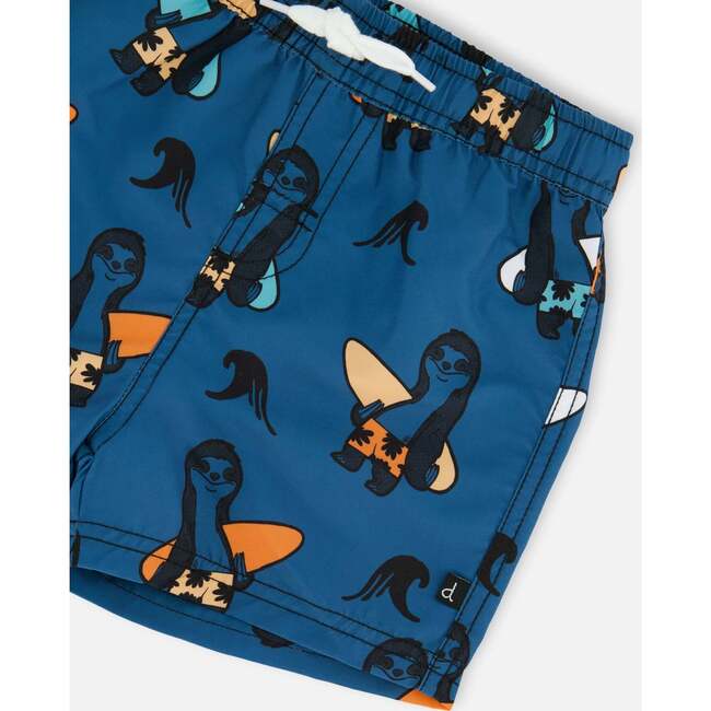 Swim Trunks, Orange Sloths On Navy Blue - Swim Trunks - 5