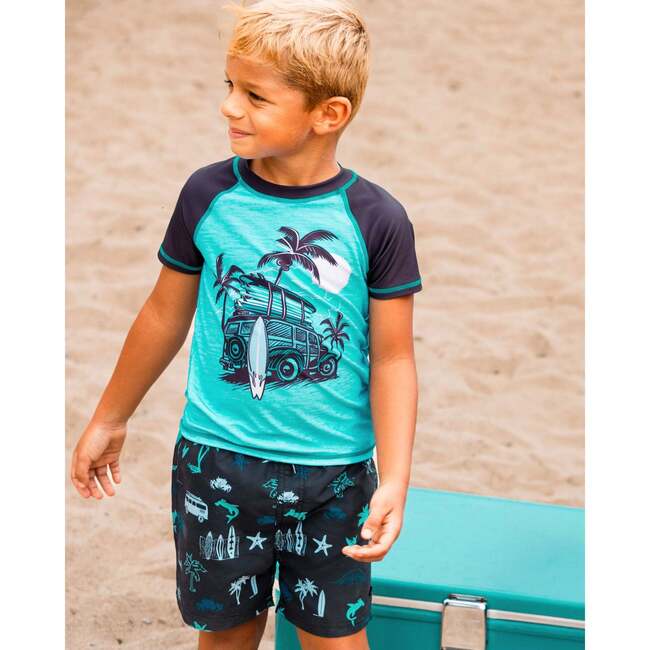 Swim Trunks, Light Blue Beach On Black - Swim Trunks - 2