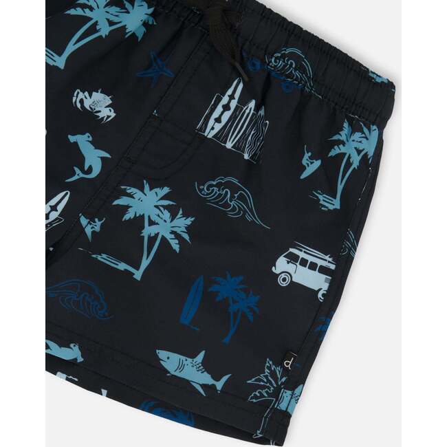 Swim Trunks, Light Blue Beach On Black - Swim Trunks - 5