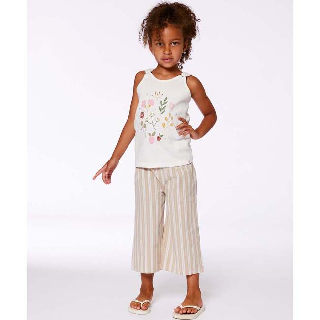 Wide Leg Capri Linen Pant, White And Sage Striped - Pants - 3