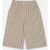 Wide Leg Capri Linen Pant, White And Sage Striped - Pants - 4