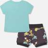 Two-Piece Top And Short Set, Monkey On Navy And Turquoise Moped - Mixed Apparel Set - 4