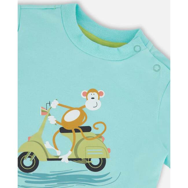 Two-Piece Top And Short Set, Monkey On Navy And Turquoise Moped - Mixed Apparel Set - 5