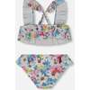 Two-Piece Swimsuit With Frills, White, Pink, And Green Flowers - Two Pieces - 4