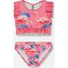 Two-Piece Swimsuit With Frills, Candy Pink And Pink Flamingo - Two Pieces - 1 - thumbnail