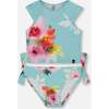 Two-Piece Swimsuit, Turquoise And Pink Flowers - Two Pieces - 1 - thumbnail