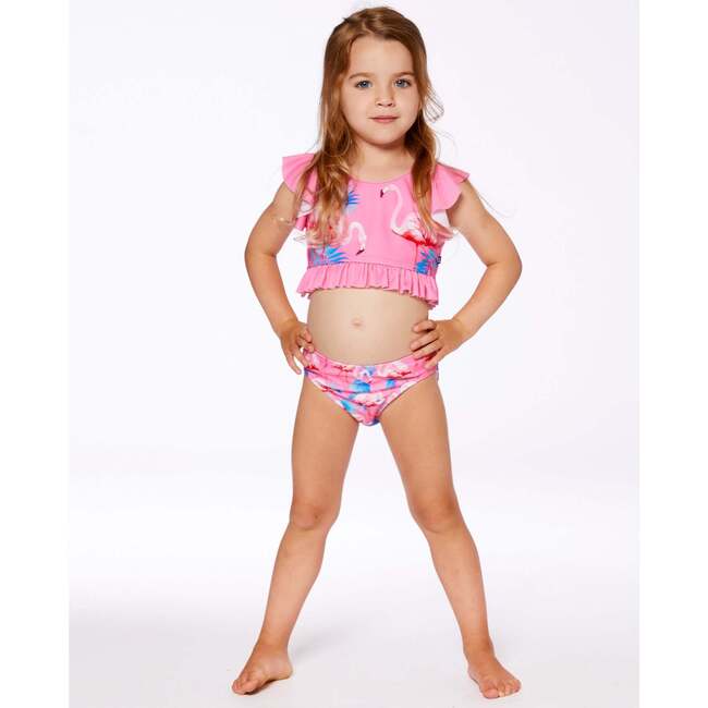 Two-Piece Swimsuit With Frills, Candy Pink And Pink Flamingo - Two Pieces - 2