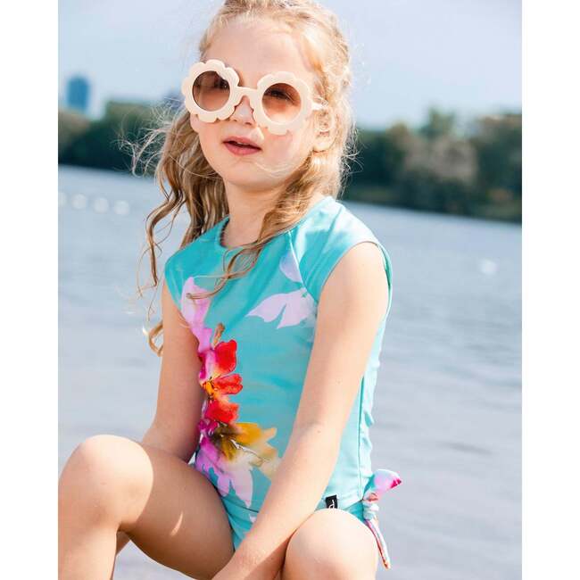 Two-Piece Swimsuit, Turquoise And Pink Flowers - Two Pieces - 2