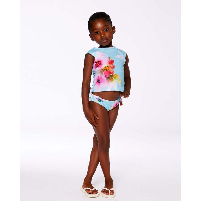 Two-Piece Swimsuit, Turquoise And Pink Flowers - Two Pieces - 3