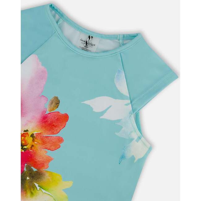 Two-Piece Swimsuit, Turquoise And Pink Flowers - Two Pieces - 5