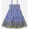 Smocked Seersucker Peasant Dress, Blue And White Striped - Dresses - 1 - thumbnail