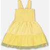 Smocked Organic Cotton Dress With Mesh Frill, Yellow - Dresses - 1 - thumbnail
