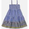 Smocked Seersucker Peasant Dress, Blue And White Striped - Dresses - 3