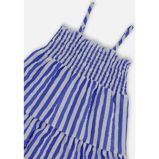 Smocked Seersucker Peasant Dress, Blue And White Striped - Dresses - 4