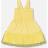 Smocked Organic Cotton Dress With Mesh Frill, Yellow - Dresses - 3
