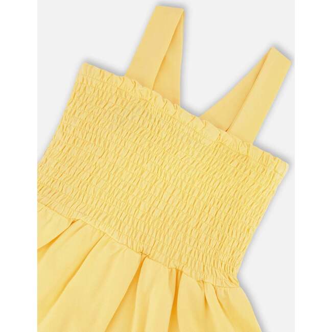 Smocked Organic Cotton Dress With Mesh Frill, Yellow - Dresses - 4