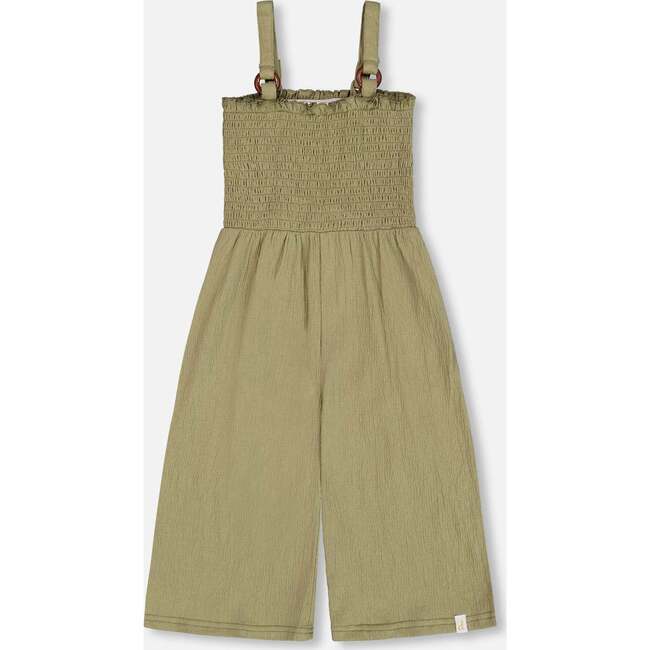 Smocked Crinkle Jersey Jumpsuit, Olive Green