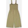 Smocked Crinkle Jersey Jumpsuit, Olive Green - Rompers - 1 - thumbnail