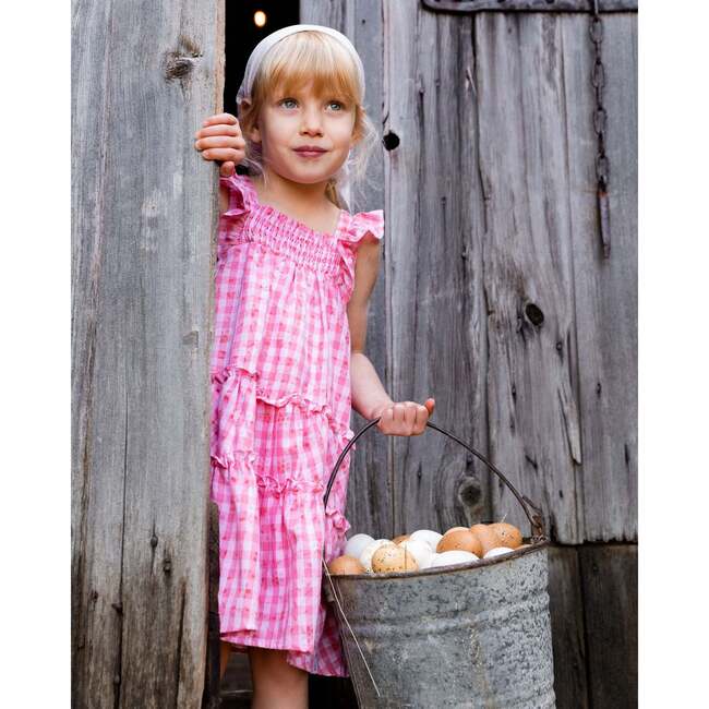 Smocked Layered Dress With Frill Sleeve, Checked Pink - Dresses - 2