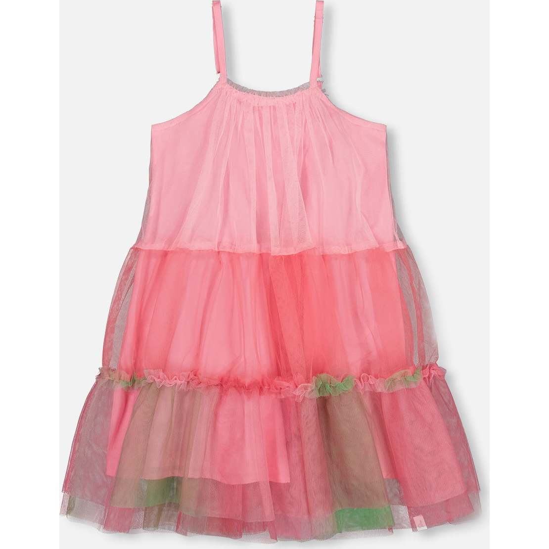 Sleeveless Tulle Dress, Pink And Green - Dresses - 1