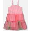 Sleeveless Tulle Dress, Pink And Green - Dresses - 1 - thumbnail