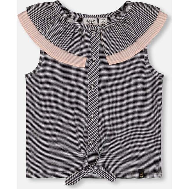 Sleeveless Top With Front Tie, Black And Sparkling Pink