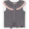 Sleeveless Top With Front Tie, Black And Sparkling Pink - T-Shirts - 1 - thumbnail