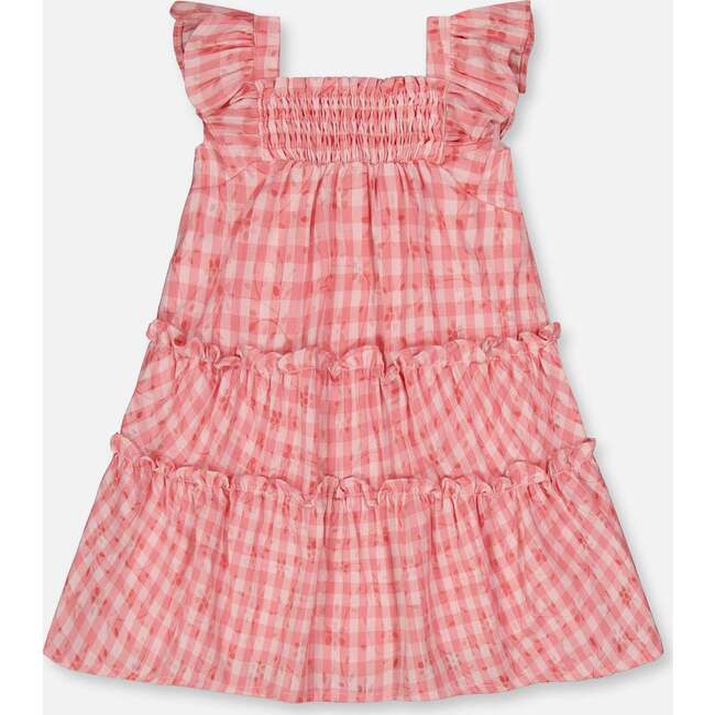 Smocked Layered Dress With Frill Sleeve, Checked Pink - Dresses - 4