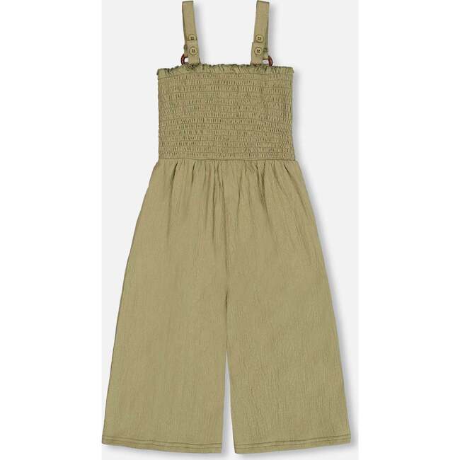 Smocked Crinkle Jersey Jumpsuit, Olive Green - Rompers - 5