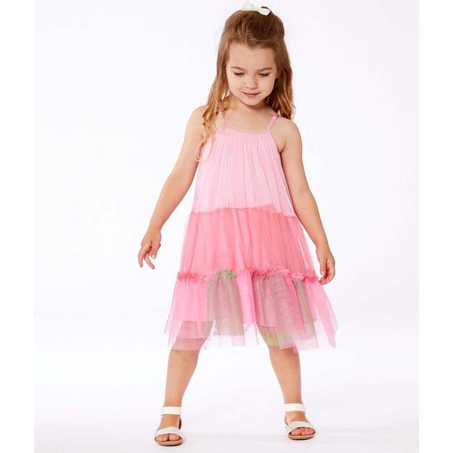 Sleeveless Tulle Dress, Pink And Green - Dresses - 4