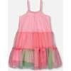 Sleeveless Tulle Dress, Pink And Green - Dresses - 5